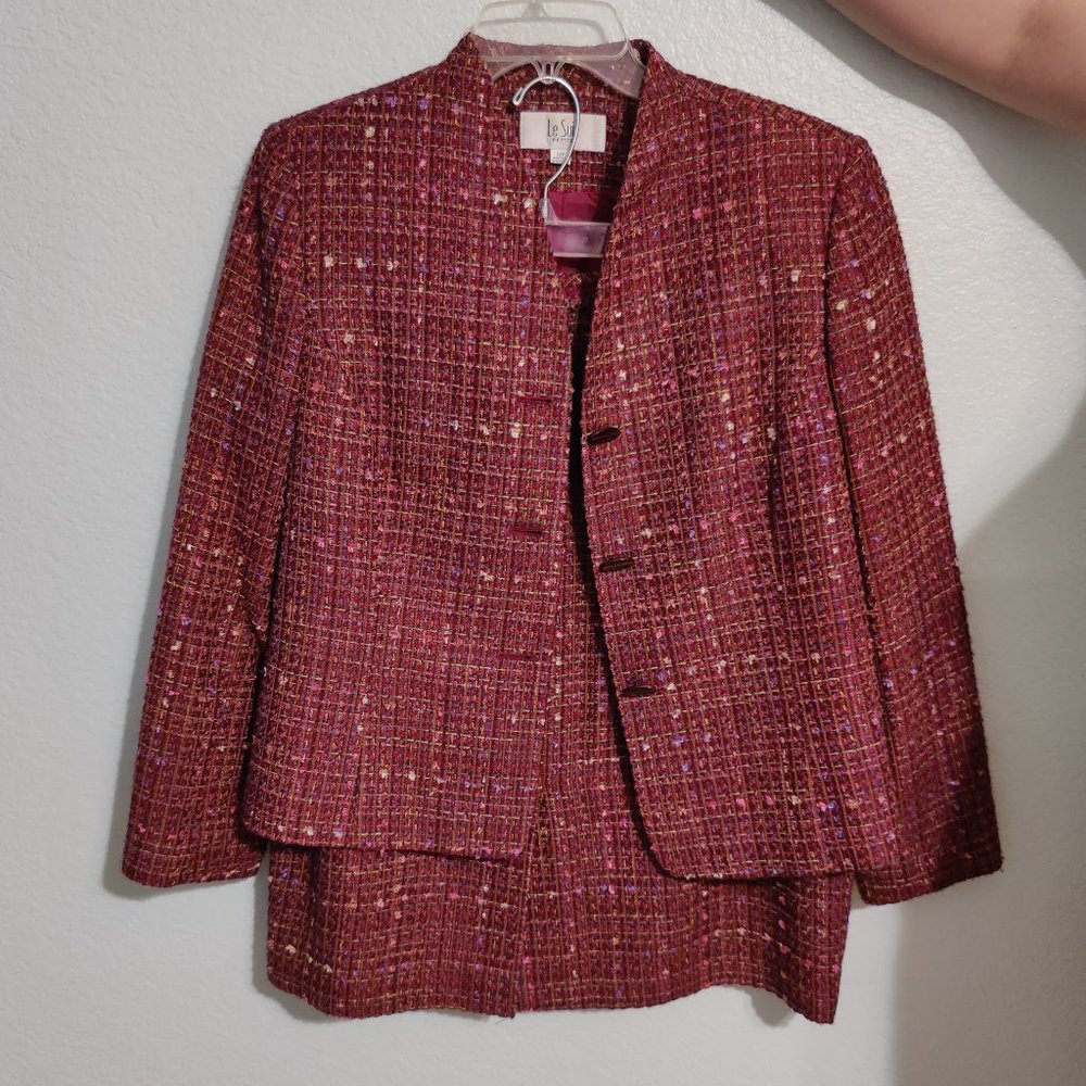 Magenta Knit Skirt Suit Set
